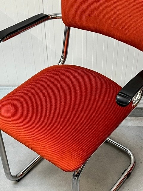 Vintage sledestoel retro eetkamerstoel buisframestoel terra, Metaal, Gebruikt, Overige kleuren, .