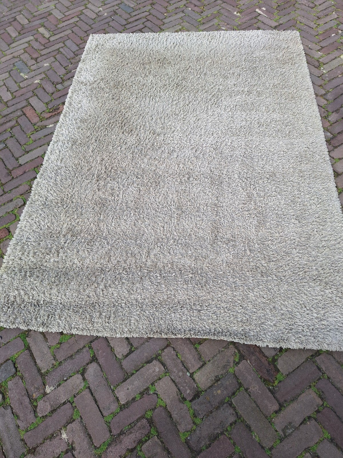 GRATIS! IKEA HAMPEN Vloerkleed - Beige/Grijs, Ophalen, Gebruikt, 100 tot 150 cm, Grijs