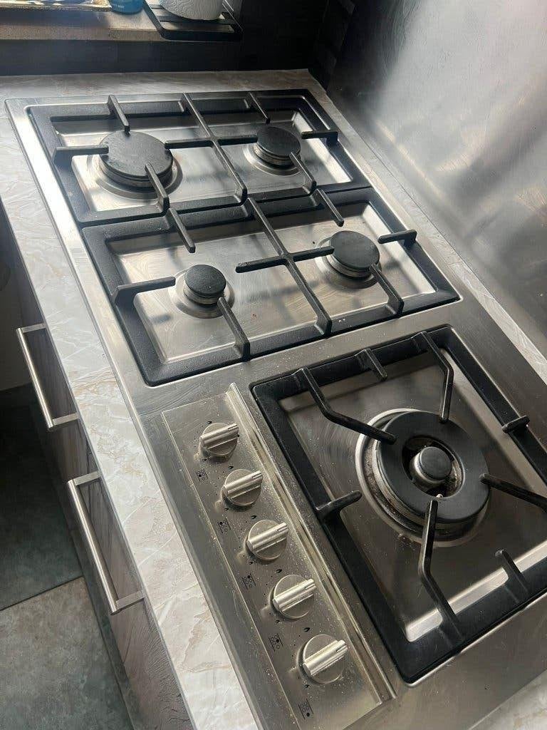 Etna rvs inbouw 5 pits gasfornuis met wokbrander 50x90cm, Ophalen, Gebruikt, Inbouw, Gas
