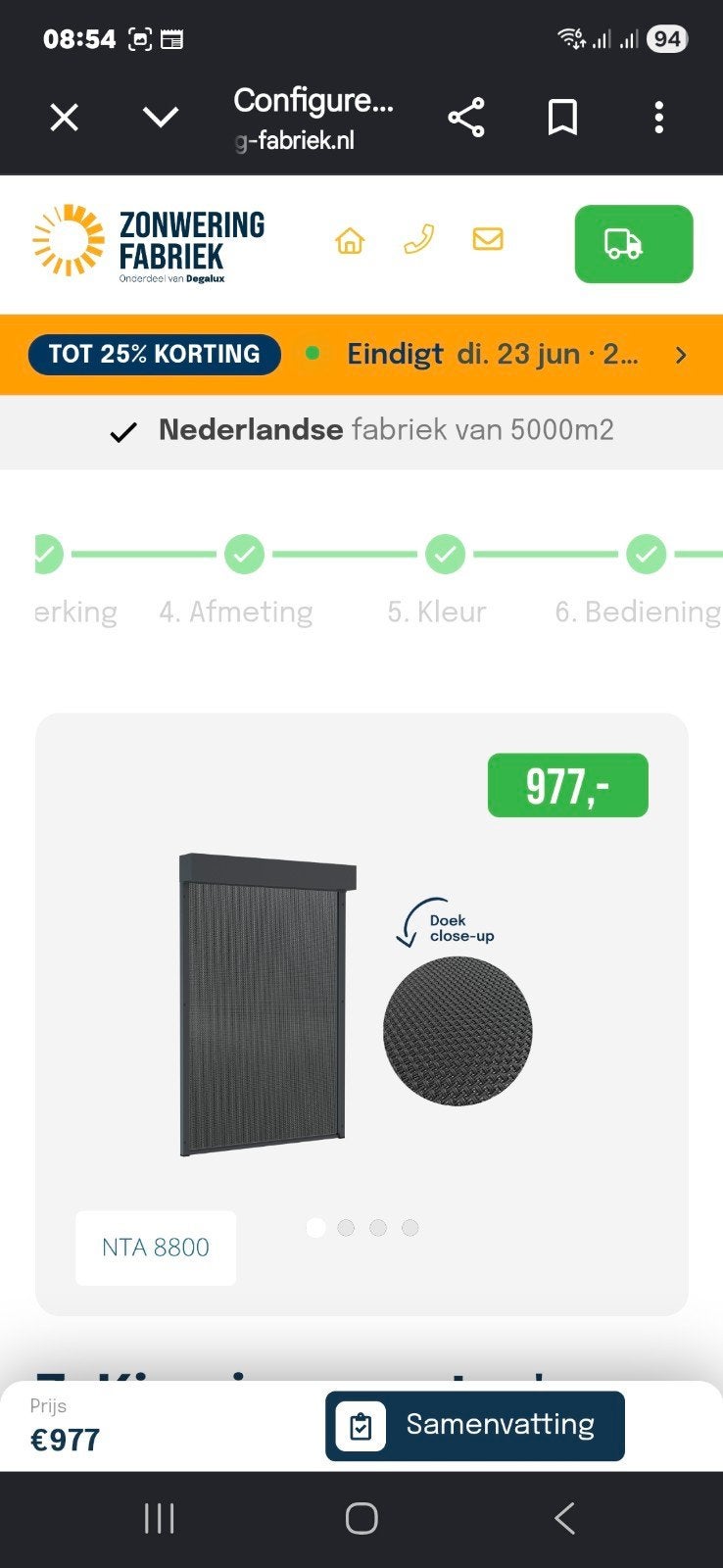 Nieuwe zonwering met  Somfy motor- 2400x1750mm, Tuin en Terras, Zonneschermen, Ophalen, Minder dan 250 cm, 150 tot 300 cm, Screen