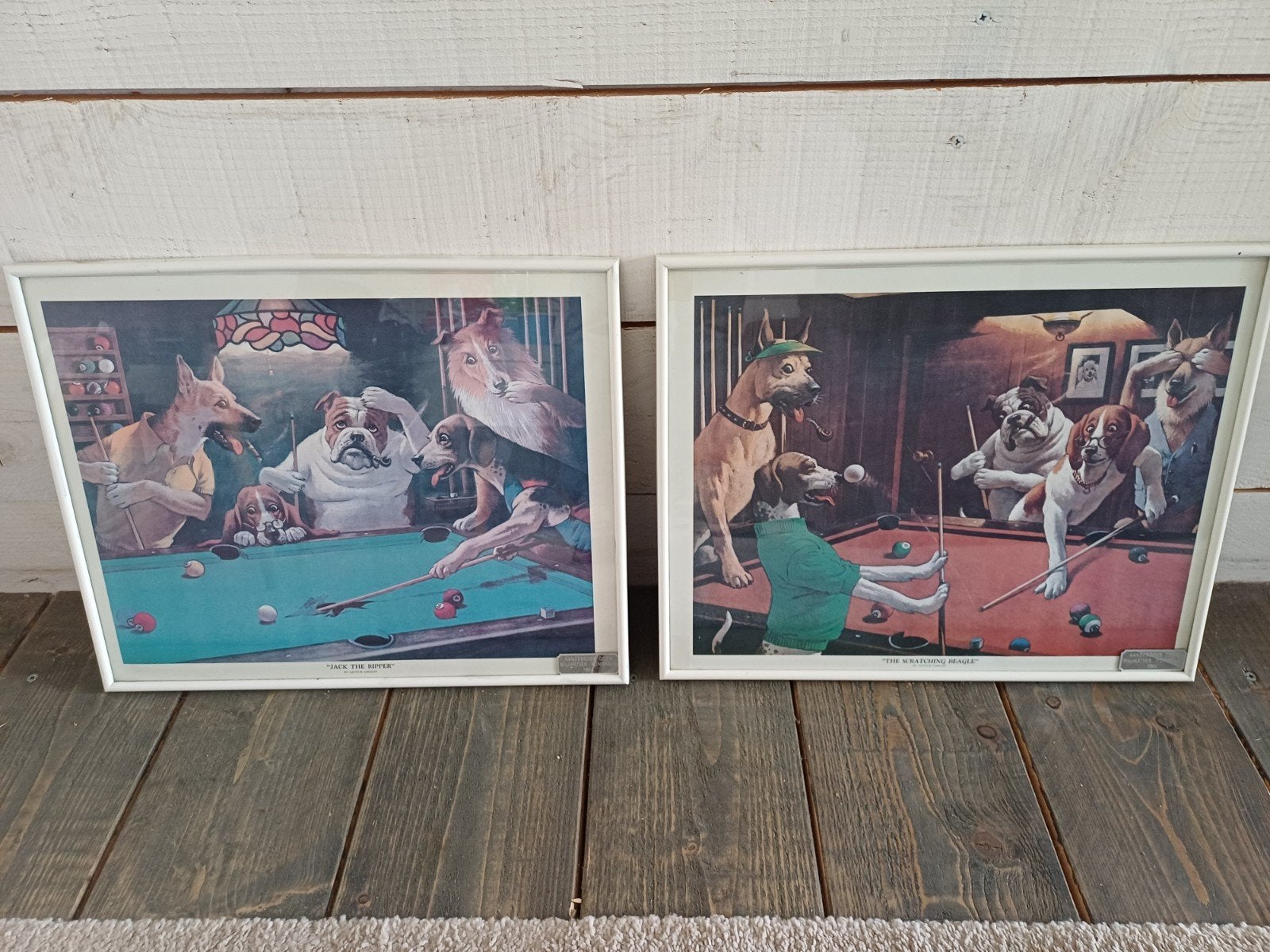 Vintage Arthur Sarnoff Honden Biljart Prints (Set van 2), Ophalen