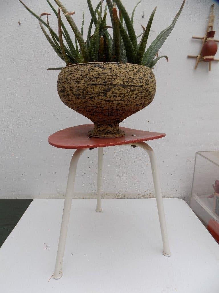 Krukje voorgevormde zitting jaren 60 hout metaal vintage, Ophalen of Verzenden, Gebruikt
