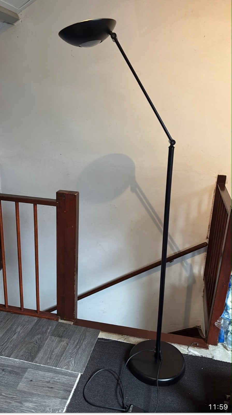 Stijlvolle zwarte vloerlamp met dimmer, Overige fittingen, Ophalen of Verzenden, Zo goed als nieuw, Metaal