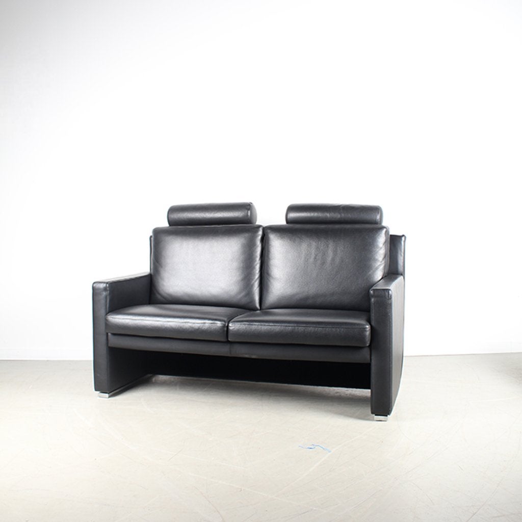 1x Leolux Timandra Bank 2-zits/148cm Leder – Zwart, Niet ingevuld, Niet ingevuld, Tweepersoons, Leer