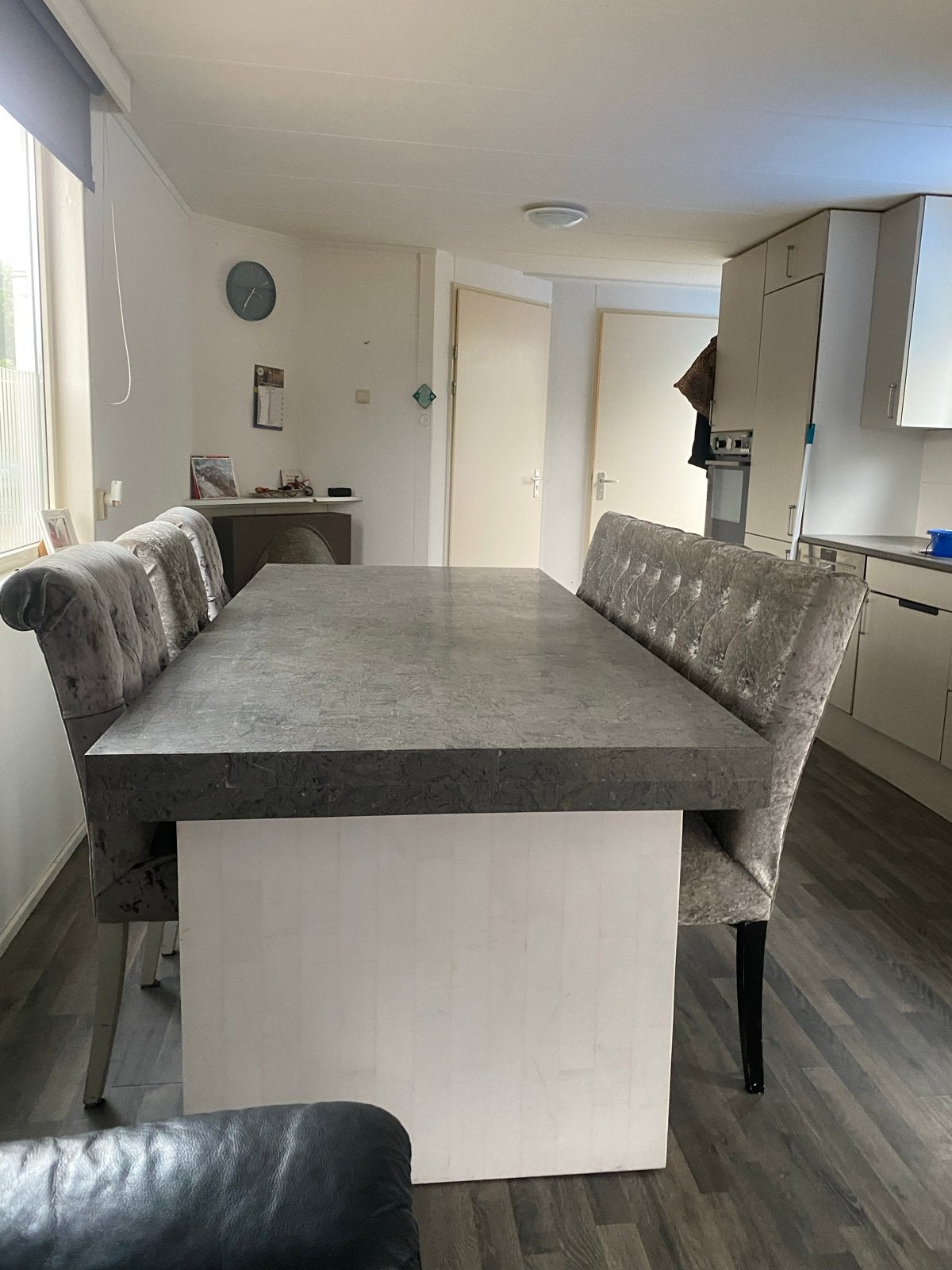 Complete eetkamerset en salontafel, Overige materialen, Gebruikt, 100 tot 150 cm, 200 cm of meer