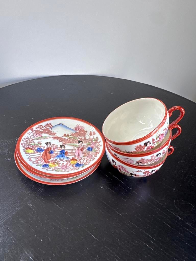 Vintage Japans theeservies met Geisha lithofanie, Huis en Inrichting, Keuken | Servies, Gebruikt, Ophalen of Verzenden, Overige stijlen