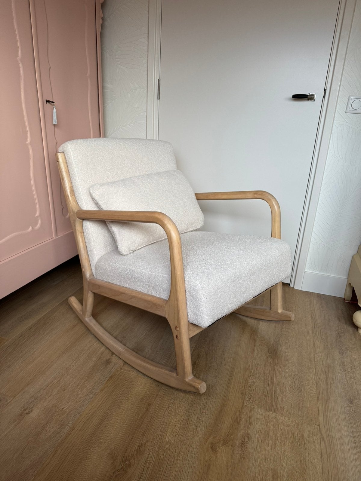 Boucle stof schommelstoel Alices garden, Ophalen, 75 tot 100 cm, Zo goed als nieuw, Stof