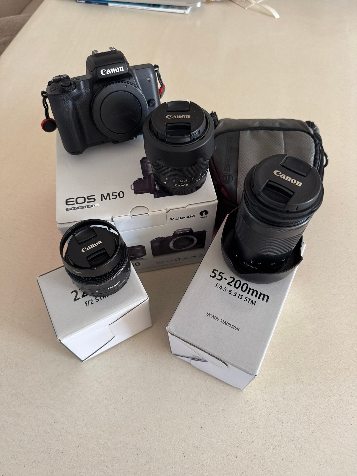 Canon EOS M50 systeemcamera + 3 lenzen (kit, 22mm, 55-200mm), Ophalen, Canon, Beeldstabilisatie, Zo goed als nieuw