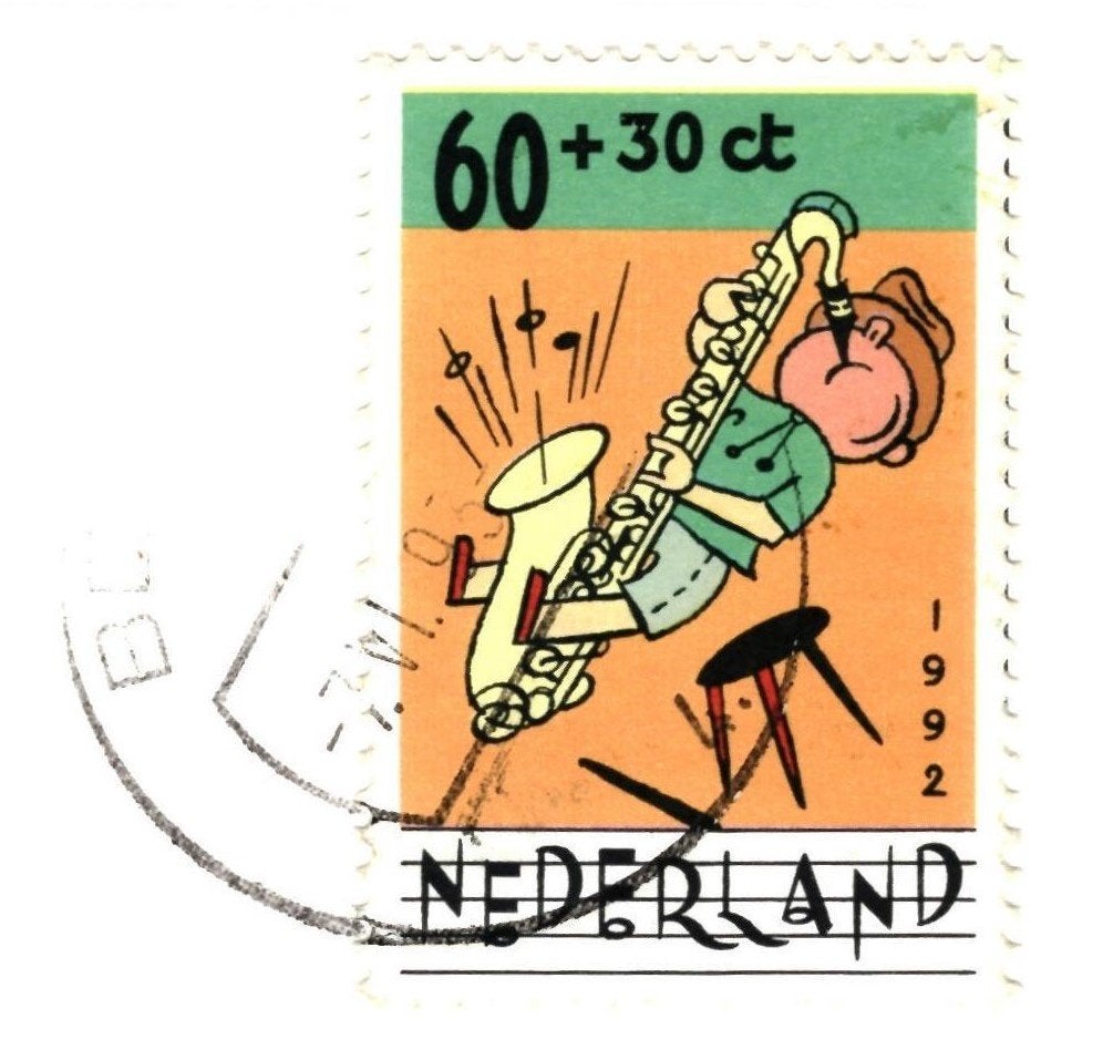 988455 Fierljeppen Friesland _ zegel Saxofoonspeler VHK, Ophalen of Verzenden, 1980 tot heden, Gelopen, Friesland