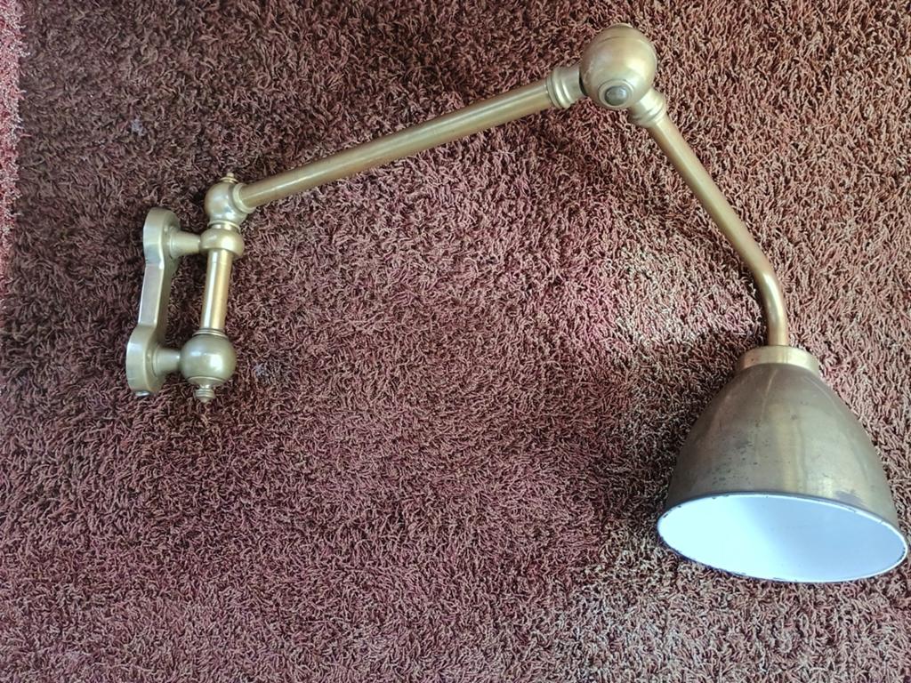 Vintage messing wandlamp met knikarm - verstelbaar, Huis en Inrichting, Lampen | Wandlampen, Ophalen of Verzenden, Gebruikt, Metaal