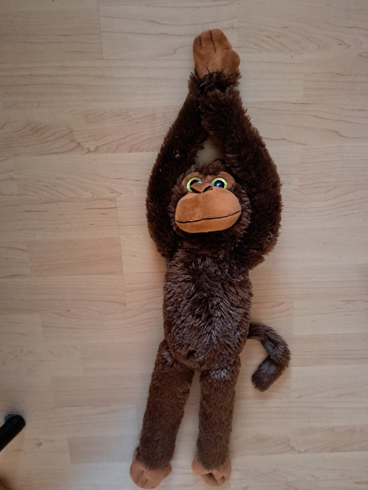 Pluche knuffel bruin slingeraap met grote glinster ogen, Dieren en Toebehoren, Paarden en Pony's | Hoofdstellen en Tuigage, Ophalen of Verzenden
