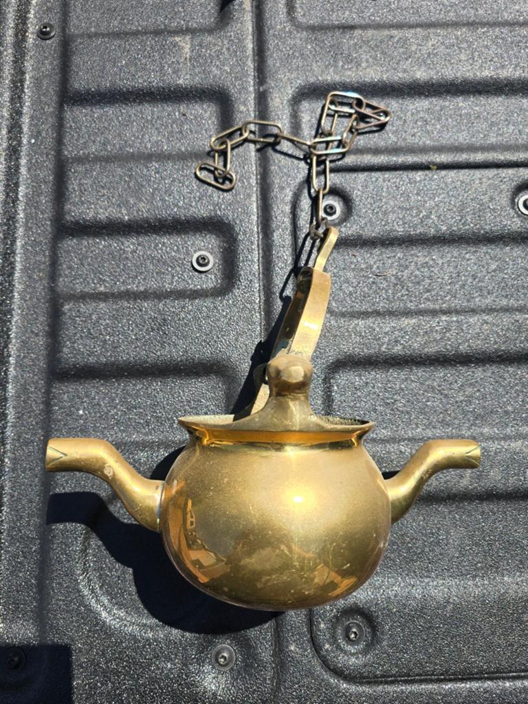 Antieke bronzen en messing prullaria, inclusief hanglamp, Ophalen of Verzenden, Brons