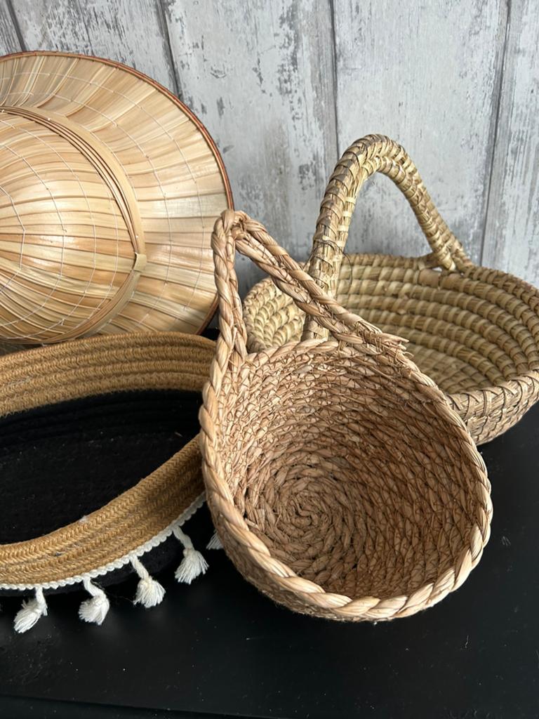 Rotan set ibiza boho mandjes hoed asiatishe style, Ophalen of Verzenden, Zo goed als nieuw, Rond, Riet