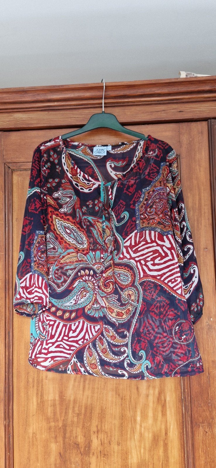 John Cabot Blouse Maat L - Kleurrijk Paisley Patroon, Ophalen of Verzenden