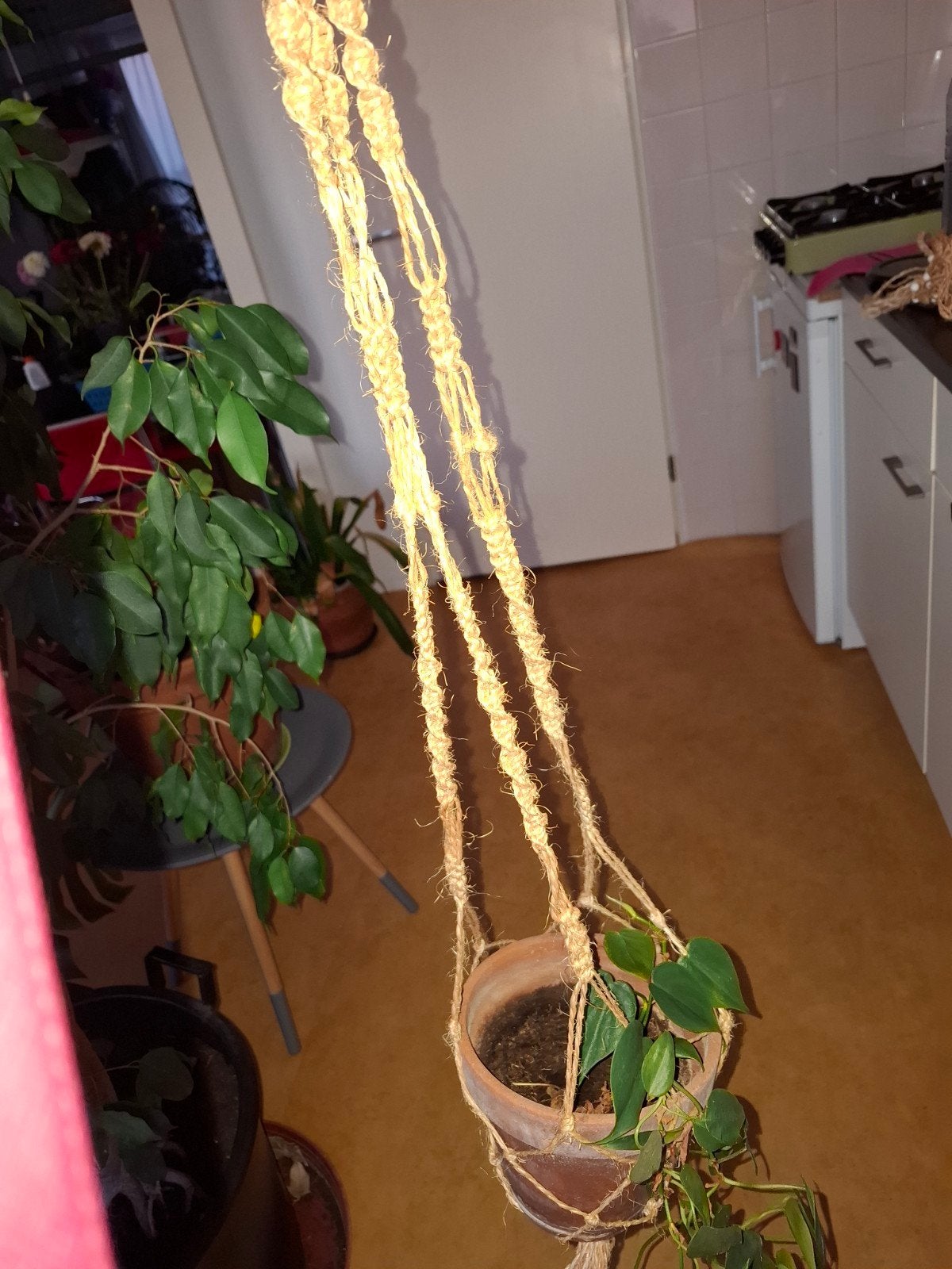 Vier mooie raffia plantenhangers, Ophalen of Verzenden, Huis en Inrichting