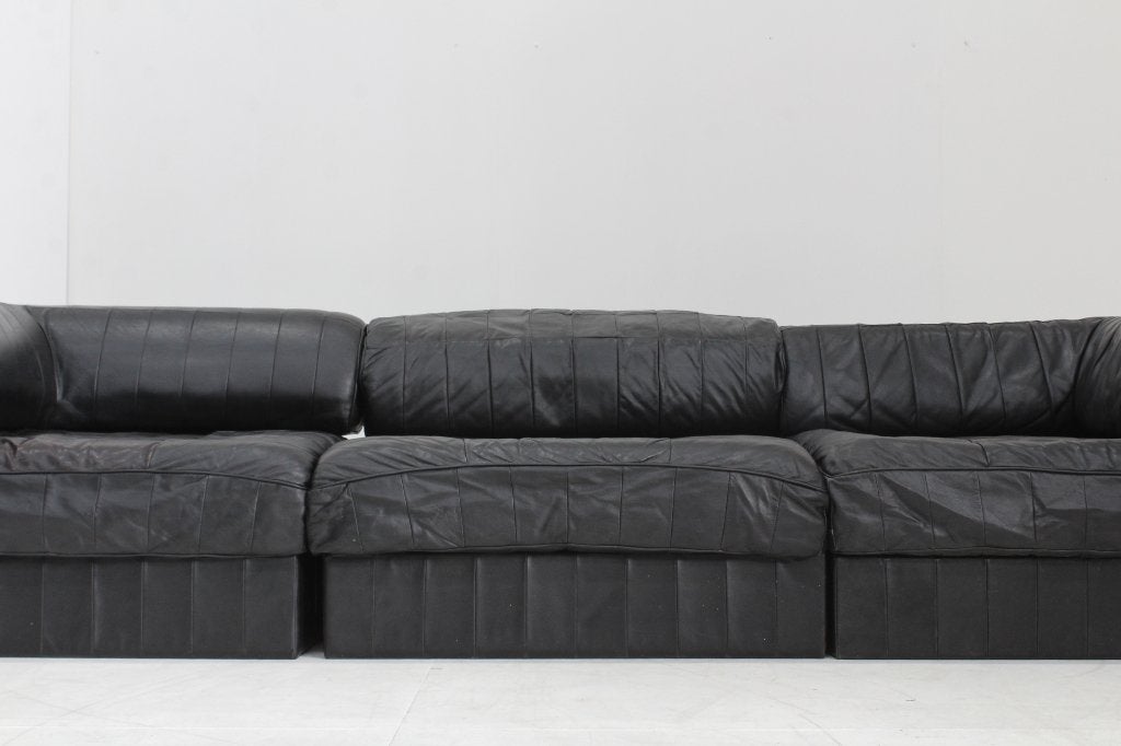 Vintage De Sede DS 88 modulaire sofa zwart leer jaren 70, Huis en Inrichting, Banken | Sofa's en Chaises Longues, 250 tot 300 cm