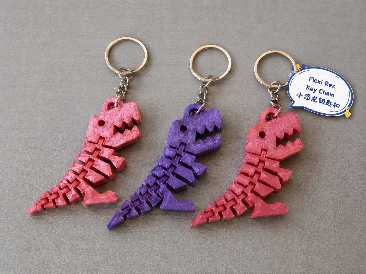 Flexibele Dino Sleutelhanger Flexi Rex 3D Geprint 5 cm, Ophalen of Verzenden, Nieuw, Dier of Natuur