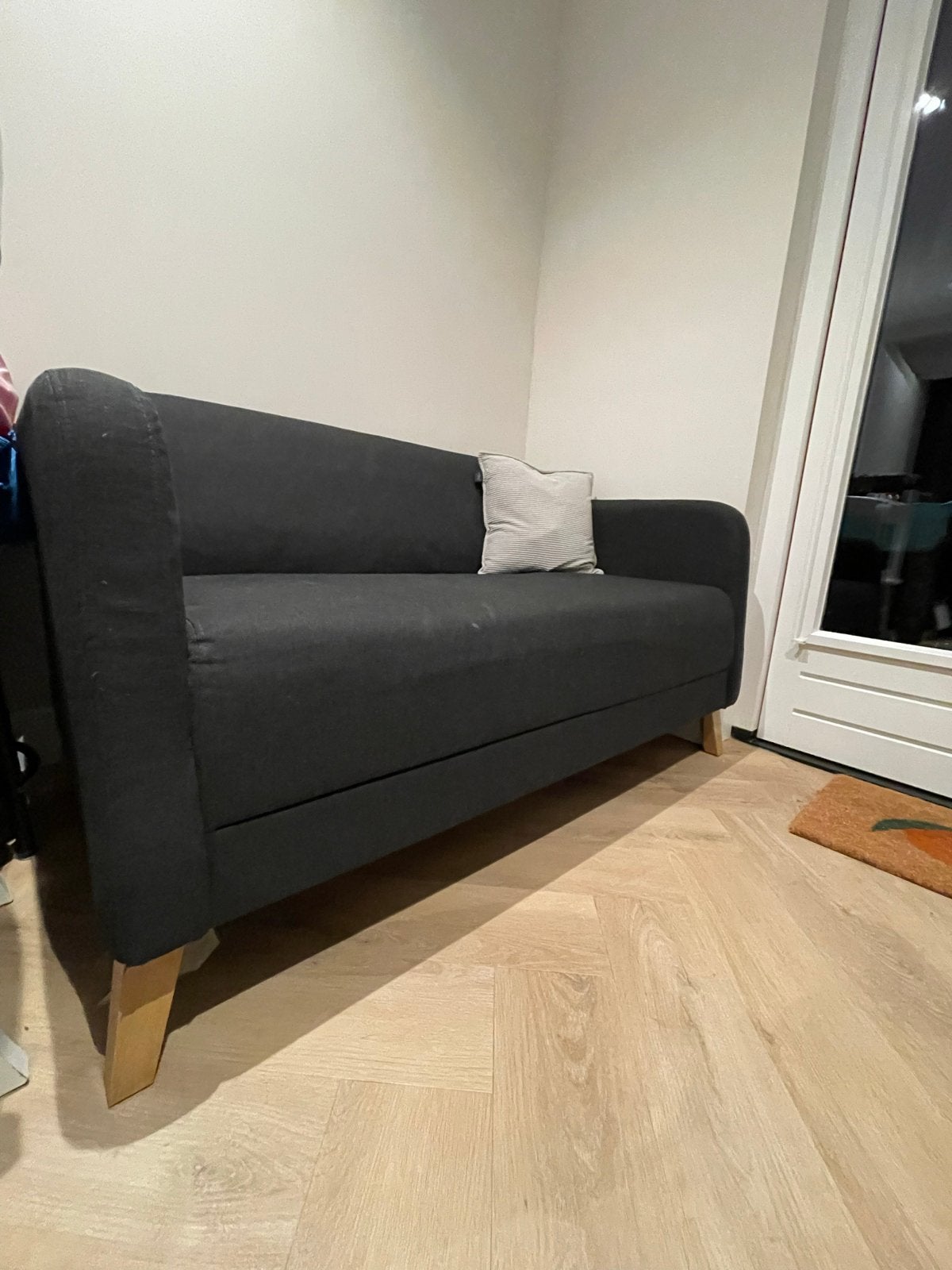 Donkergrijze tweepersoonsbank Ikea linanas, Ophalen, 150 tot 200 cm, Tweepersoons, 75 tot 100 cm