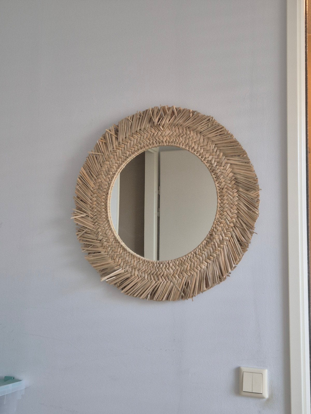 Rotan spiegel, wanddecoratie, boho stijl, Huis en Inrichting, Woonaccessoires | Spiegels, Ophalen