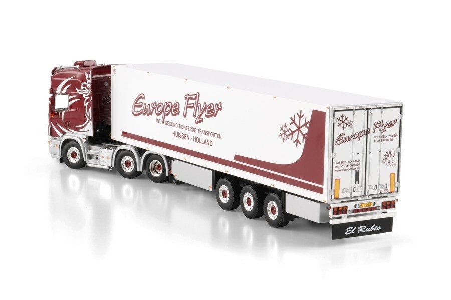 WSI SCANIA 4 SERIES TOPLINE 6X2  REEFER TRAILER EUROPE FLYER, Hobby en Vrije tijd, Ophalen of Verzenden, Nieuw, Bus of Vrachtwagen