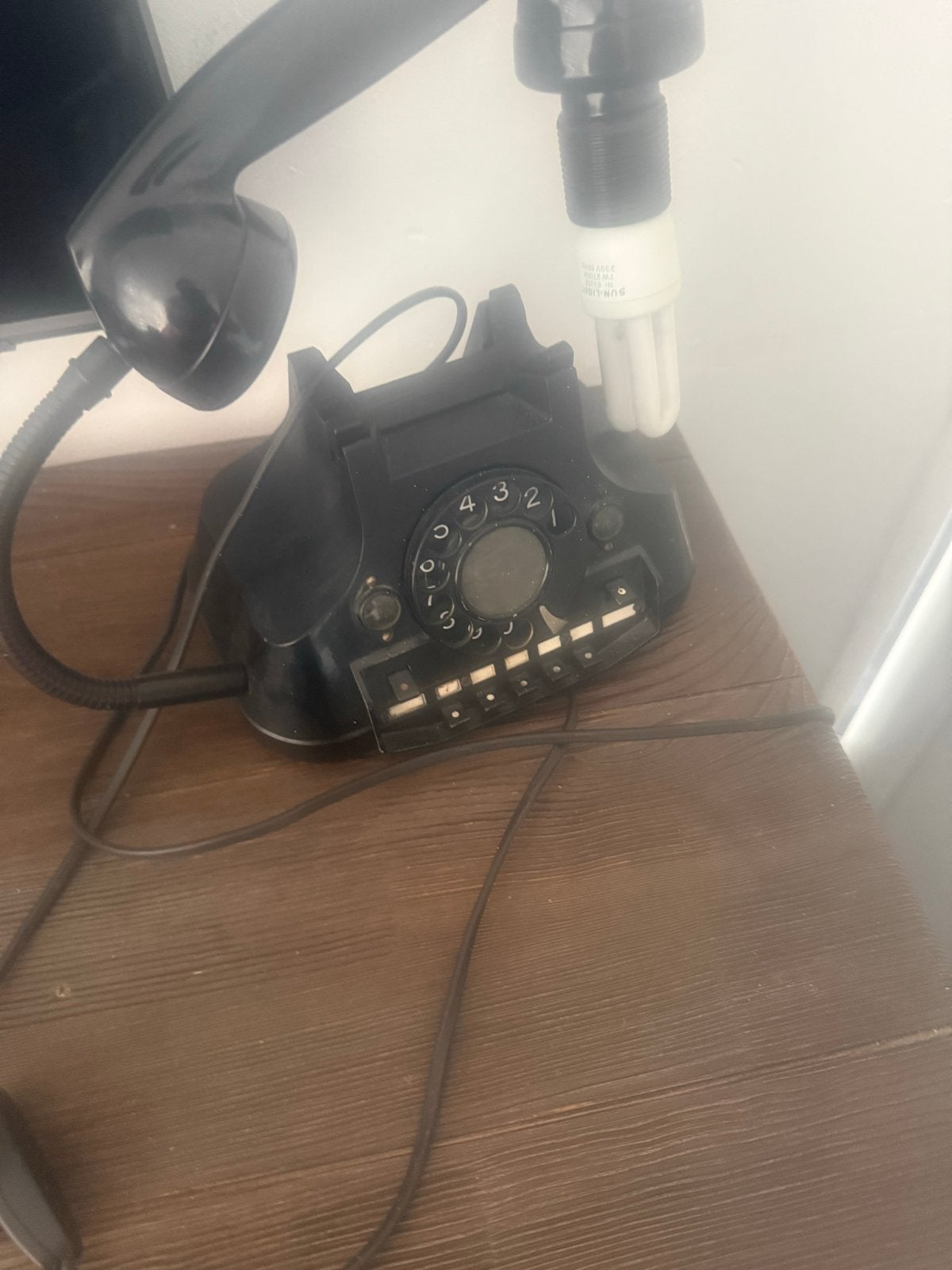 Unieke vintage telefoonlamp - Zwart, draaischijf zwaar, Ophalen of Verzenden