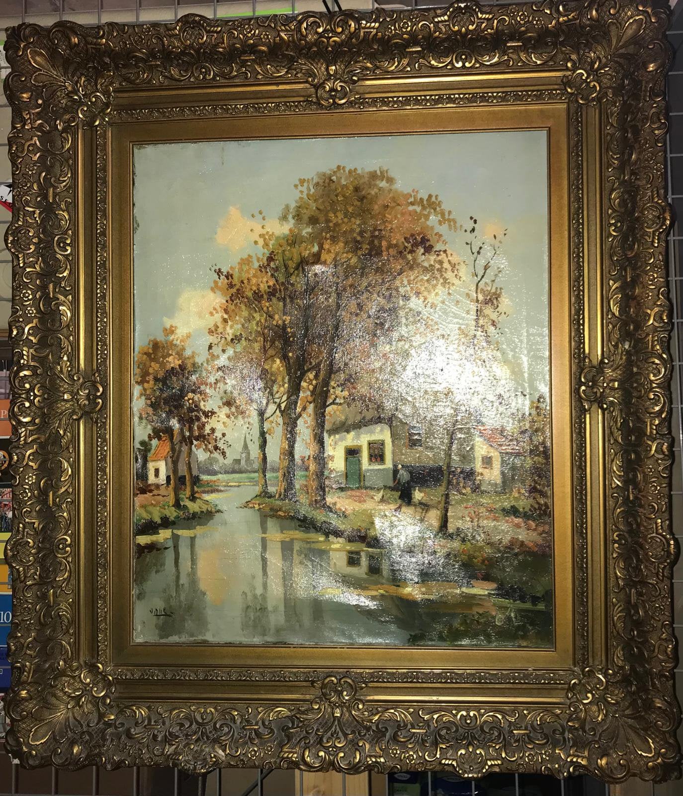 Mooie antieke vergulde lijst - barok - olieverf schilderij, Antiek en Kunst, Ophalen, Oud hollands, Olieverf, Landschap