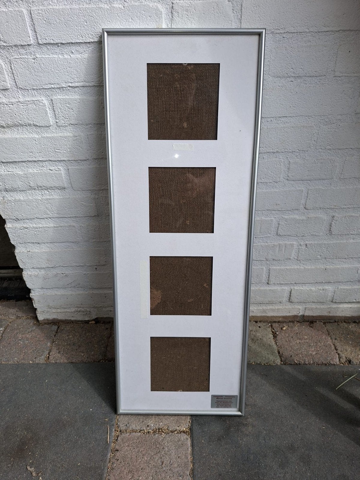 Lange fotolijst voor 4 foto's - Zilverkleurig, Minder dan 50 cm, Gebruikt, Metaal of Aluminium, Ophalen of Verzenden