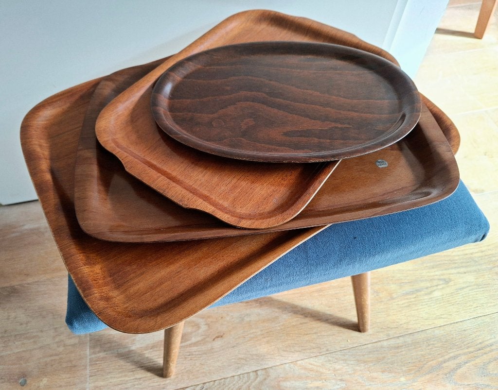 Vintage retro dienbladen trays/plywood teak, Gebruikt, Ophalen of Verzenden, Dienblad, Rechthoekig