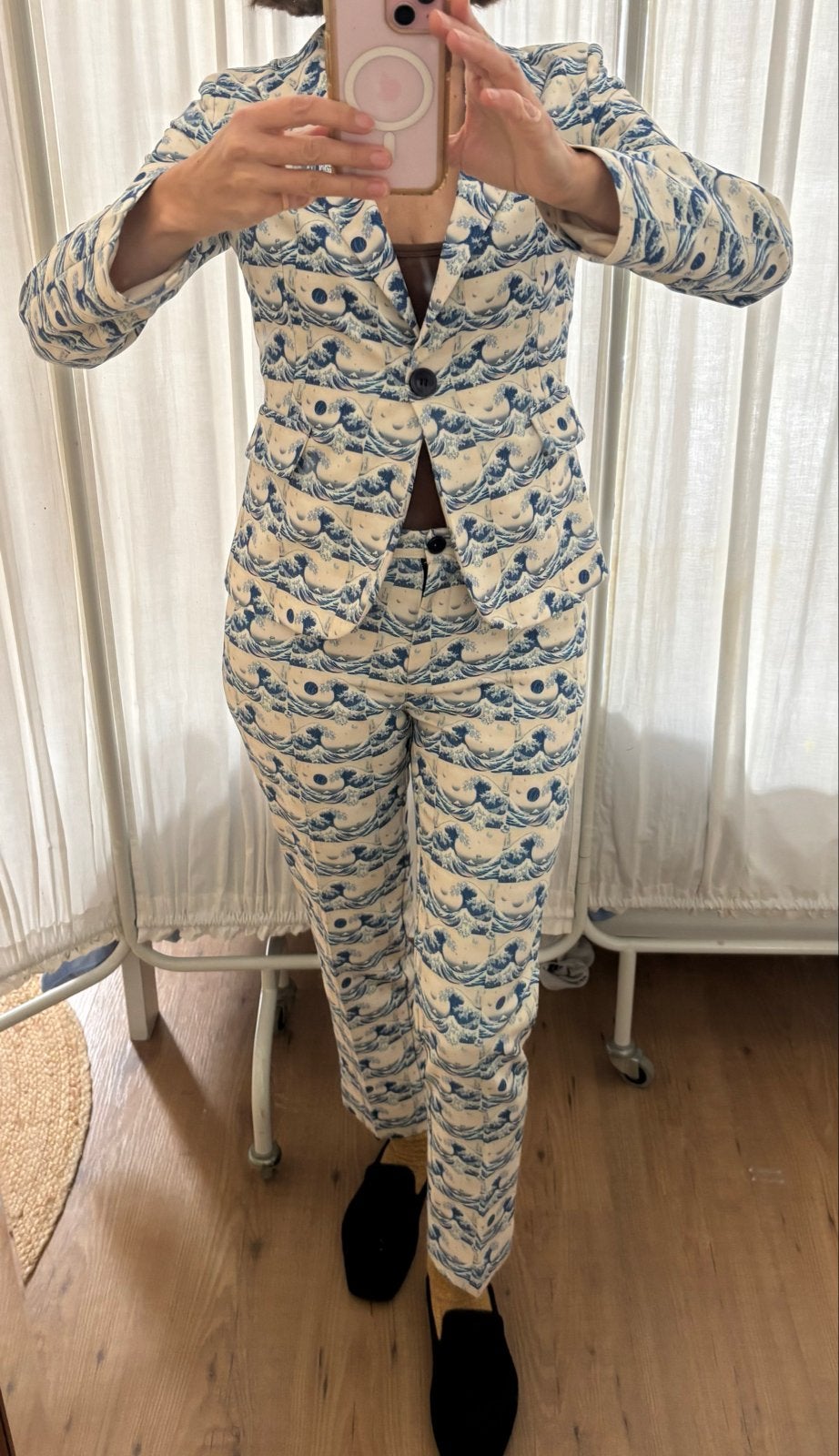 Hippocampe Pak met Japanse Golfprint - Maat 36 (S), Kostuum of Pak, Blauw, Ophalen of Verzenden, Zo goed als nieuw