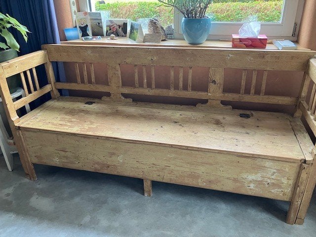 Vintage eettafel klepbank, Huis en Inrichting, Ophalen, Gebruikt