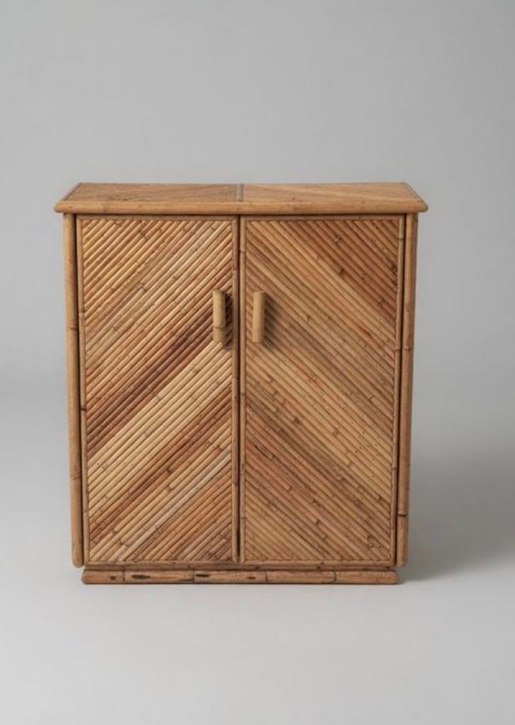 1970s Rattan and Bamboo Cabinet, Huis en Inrichting, Kasten | Dressoirs, Zo goed als nieuw, 50 tot 100 cm, 25 tot 50 cm, Verzenden