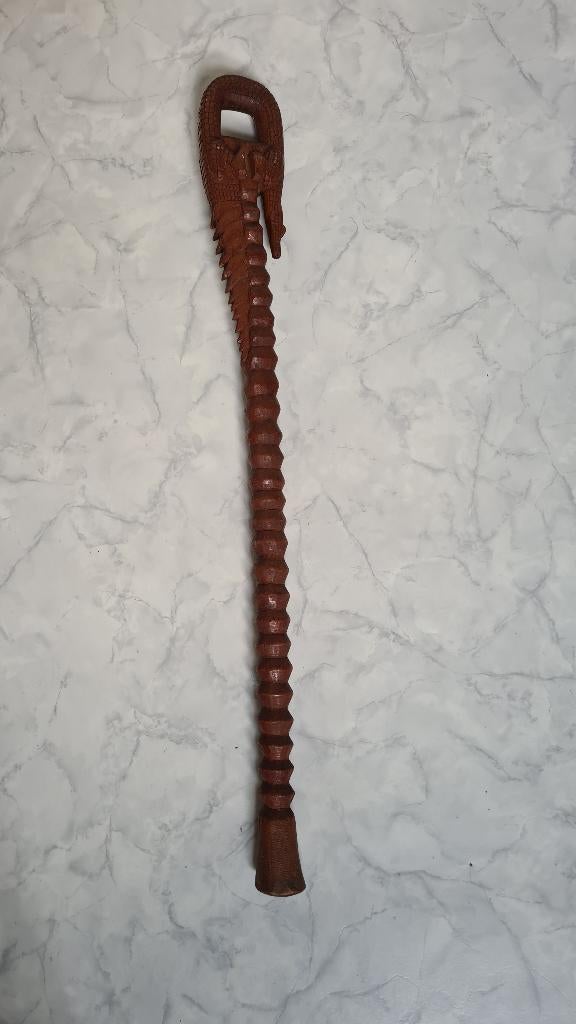 Wandelstok houtsnijwerk, Ophalen, Handgemaakt, Hout, Houtsnijwerk