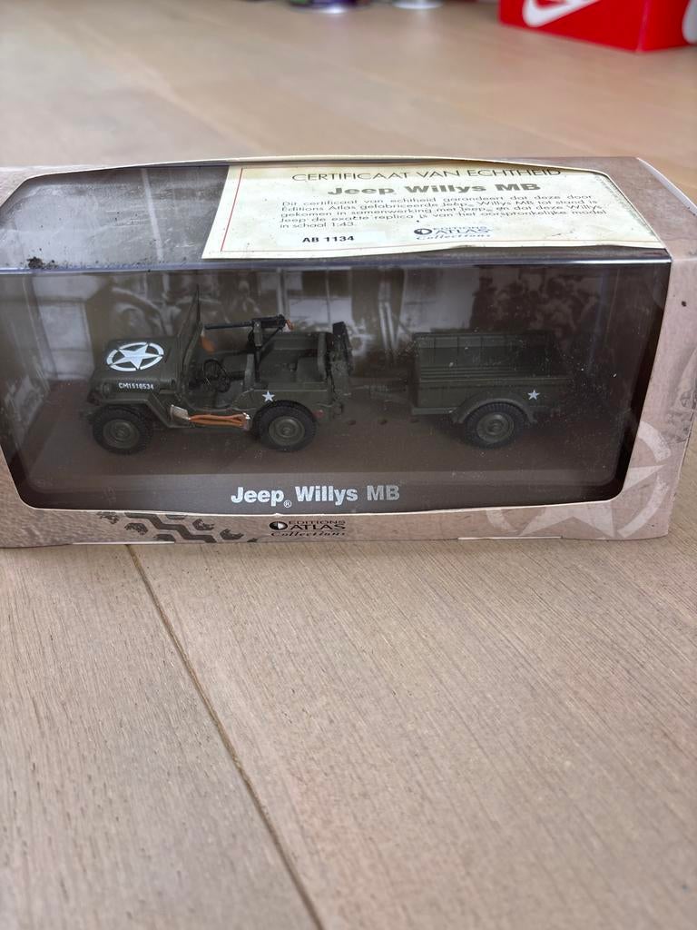 Jeep Willys MB schaalmodel met aanhanger - Atlas Collections, Ophalen of Verzenden, Nieuw, Auto, Overige merken