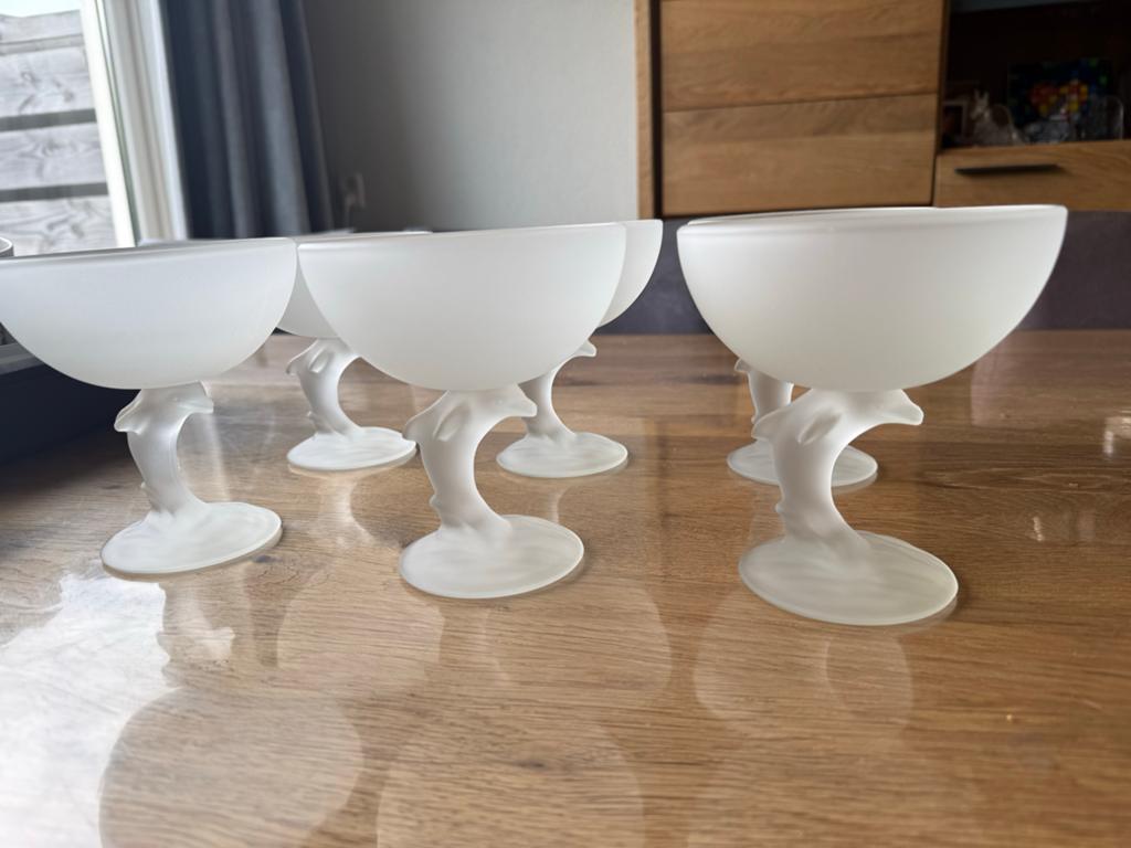Set van 6 Melkglas IJscoupes met Dolfijn Voet, Antiek en Kunst, Antiek | Glas en Kristal, Ophalen of Verzenden