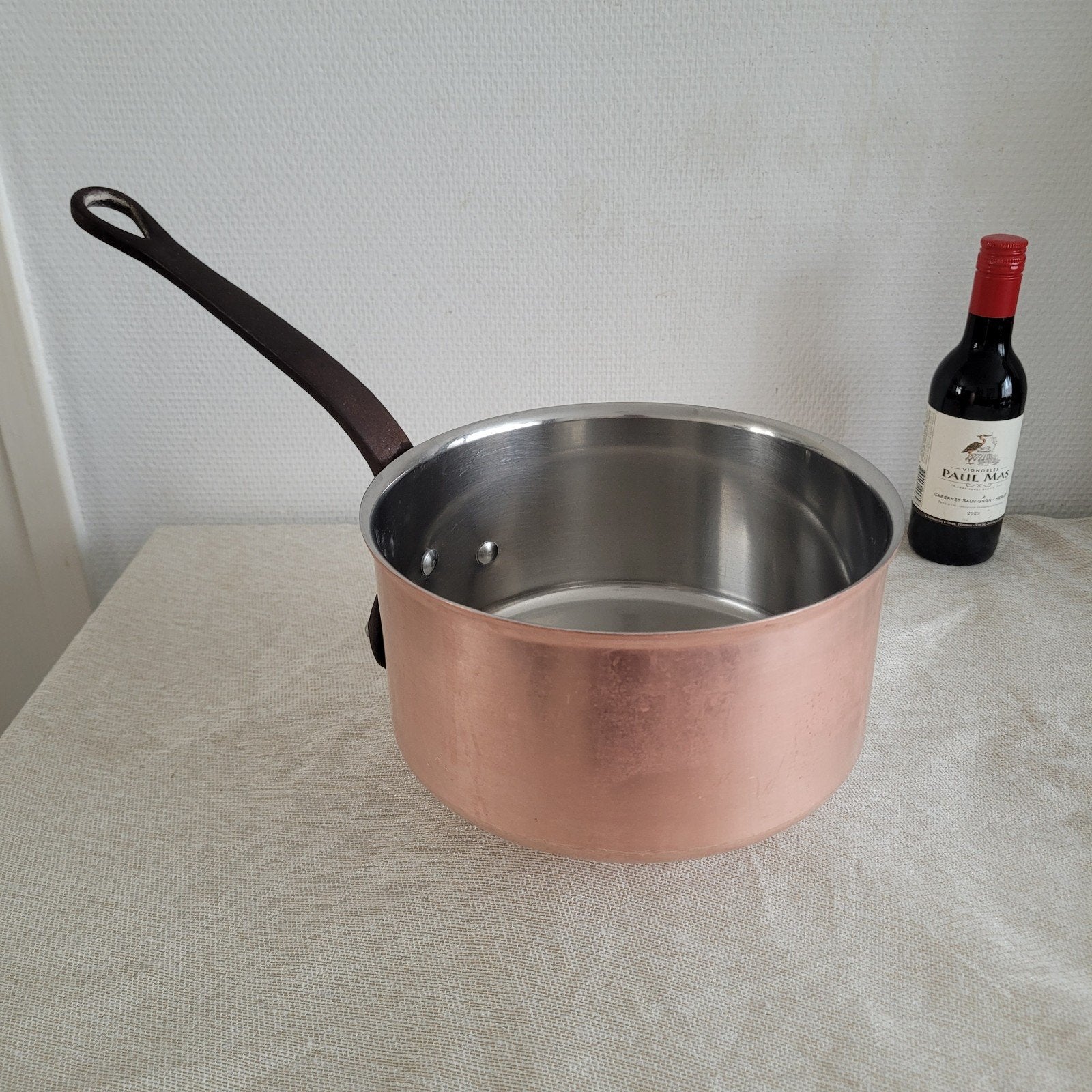 dikwandige zware koperen horeca pan sauspan 21 cm &  2.6 kg, Huis en Inrichting, Ophalen of Verzenden, Gebruikt, Koper, Braadpan