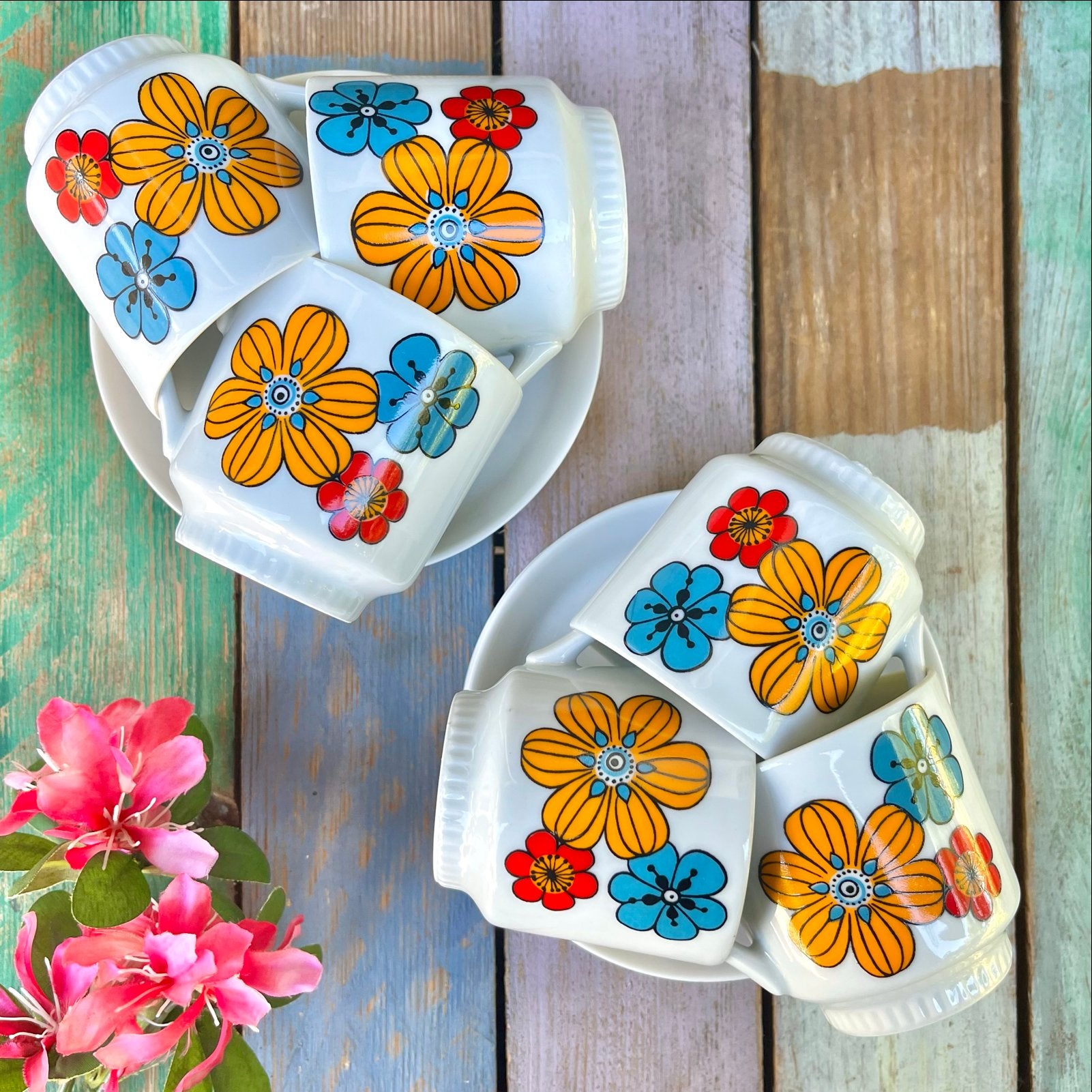 Vintage Kahla bloemen kop en schotels retro set, Gebruikt, Overige merken, Vintage, Ophalen of Verzenden