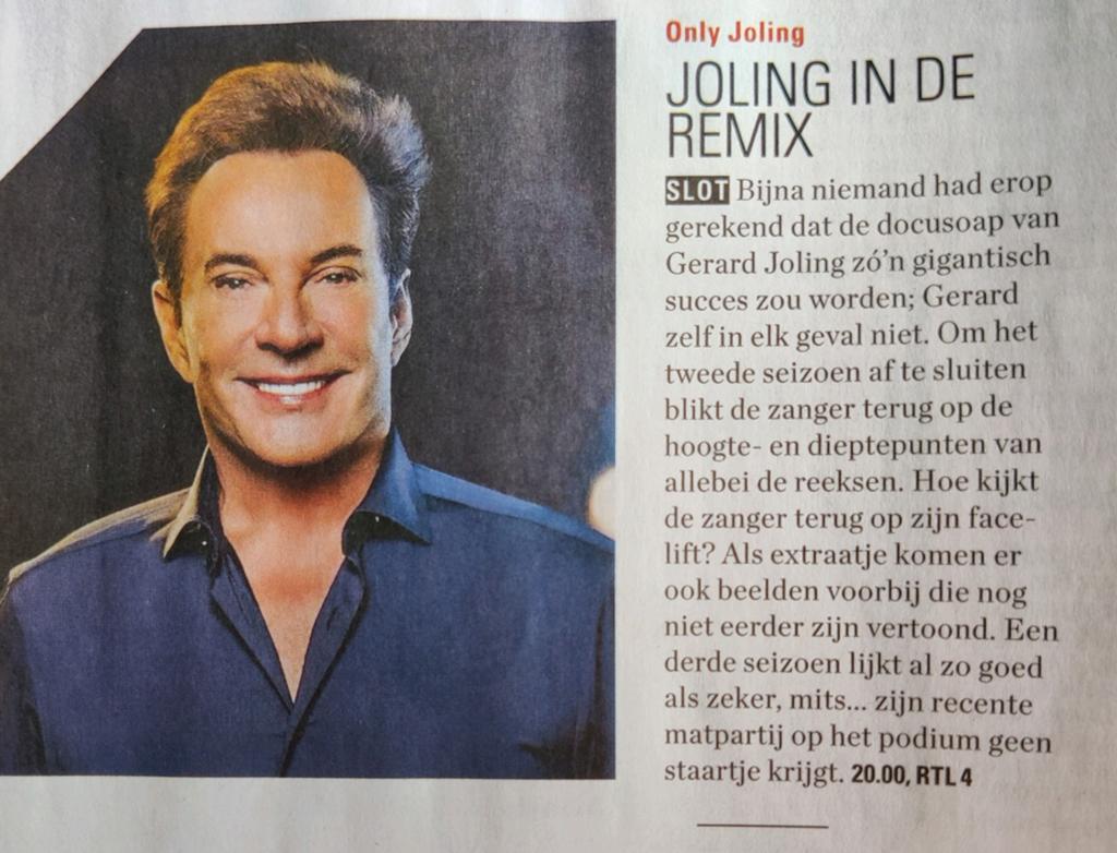 Only Joling. Gerard Joling in de remix. Artikel Knipsel, Verzamelen, Ophalen of Verzenden, 1980 tot heden, Nederland, Knipsel(s)