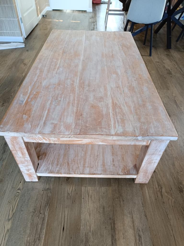 Teakhouten salontafel white wash, Huis en Inrichting, Ophalen, Gebruikt, 100 tot 150 cm, Teakhout