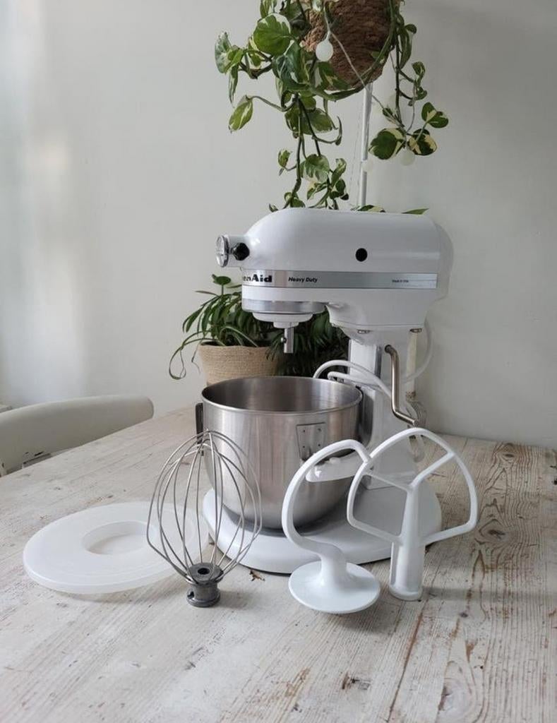 KitchenAid Heavy Duty Mixer - Wit met accessoires, 4 liter of meer, 3 snelheden of meer, Ophalen of Verzenden, Zo goed als nieuw
