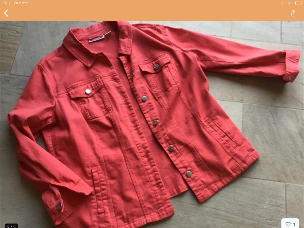 Spijkerjack dames M:50, ok tot ok 60cm, koraal NIEUW, Kleding | Dames, Ophalen of Verzenden, Zo goed als nieuw, Jasje of Colbert