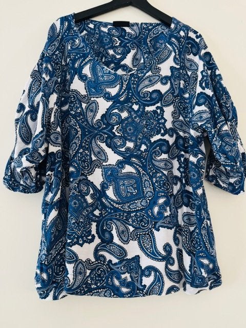 Blauwe en witte tuniek met paisleyprint, maat 48, Blouse of Tuniek, Canda Premium, Zo goed als nieuw, Verzenden