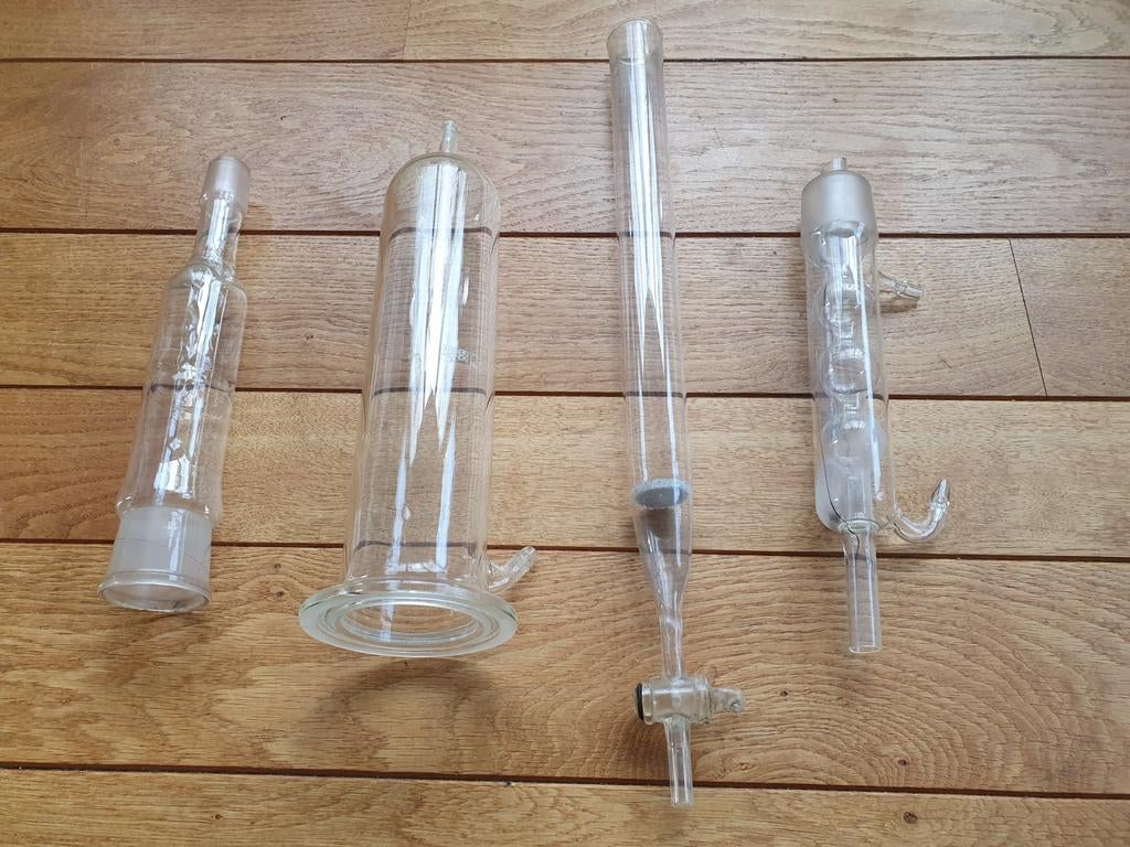 Set van 4 vintage laboratorium thermometers in koffer., Ophalen of Verzenden