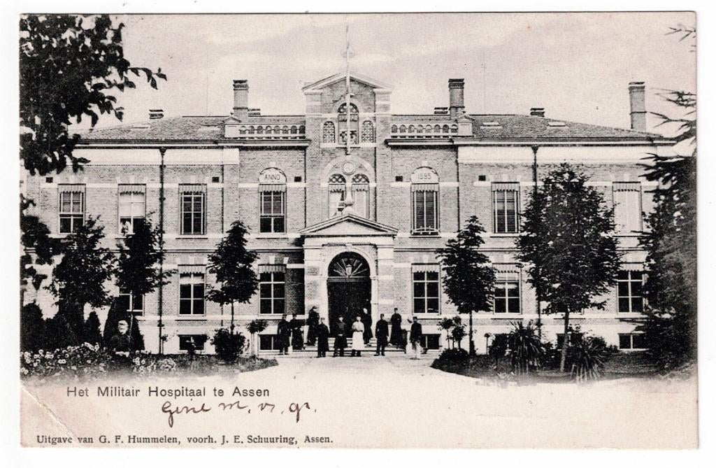 Assen 1903. Het Militair Hospitaal., Ophalen of Verzenden, Voor 1920, Gelopen, Drenthe