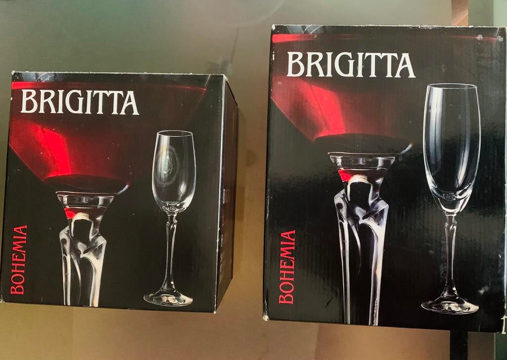 Brigitta vintage Boheems kristal 6 sherry, 6 champagneglazen, Antiek en Kunst, Antiek | Glas en Kristal, Ophalen of Verzenden