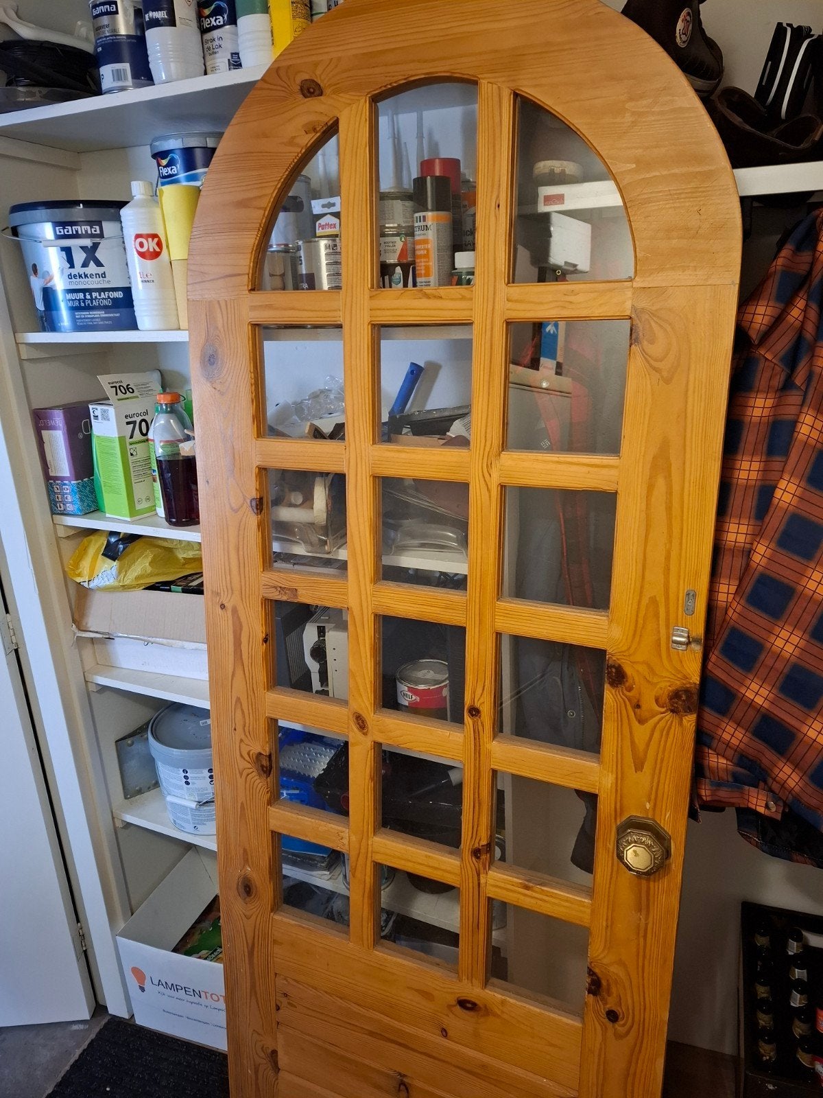 Houten binnendeur met glas en boog, Ophalen, Glas, Binnendeur, 200 tot 215 cm