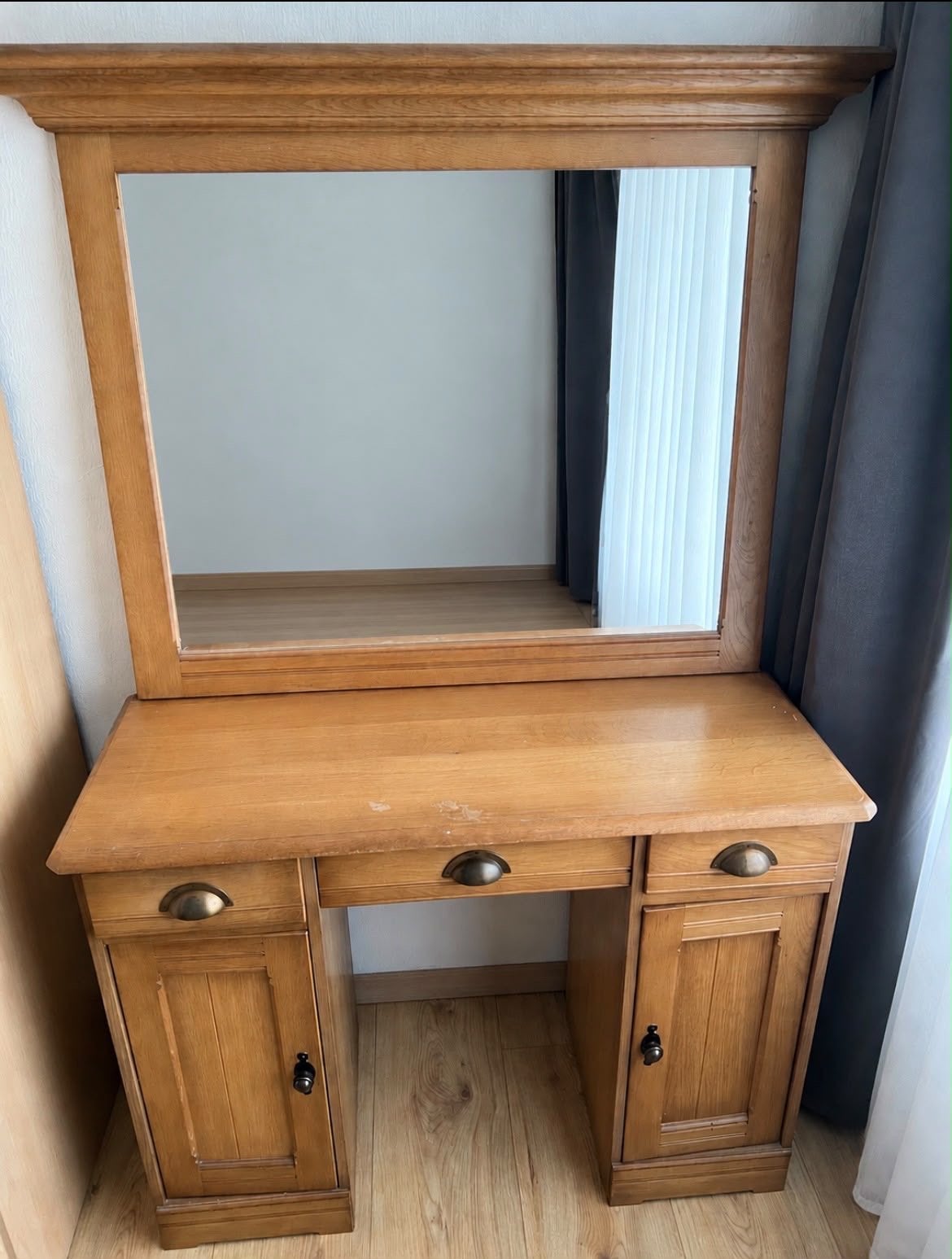 Antieke houten kaptafel met spiegel, Ophalen, Gebruikt, Hout, 100 tot 150 cm