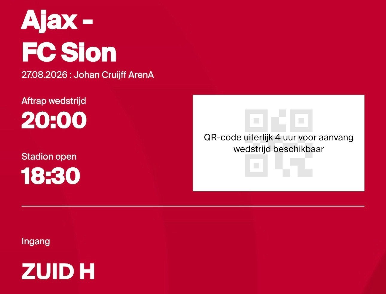 Ajax - fc sion fside kaart, Tickets en Kaartjes, Sport | Voetbal