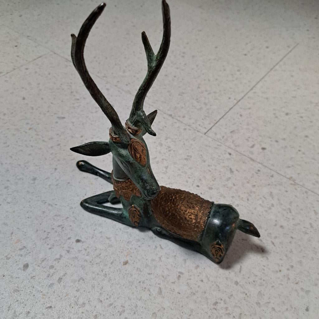 Bronzen vintage liggend hert, Ophalen of Verzenden