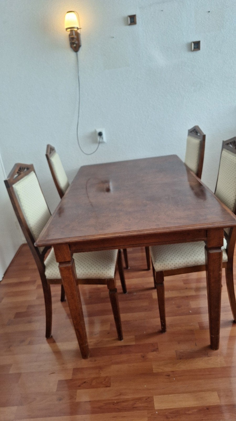 noten eethoek met verlengbare tafel, Ophalen, Gebruikt, Vintage noten, 4 tot 6 stoelen