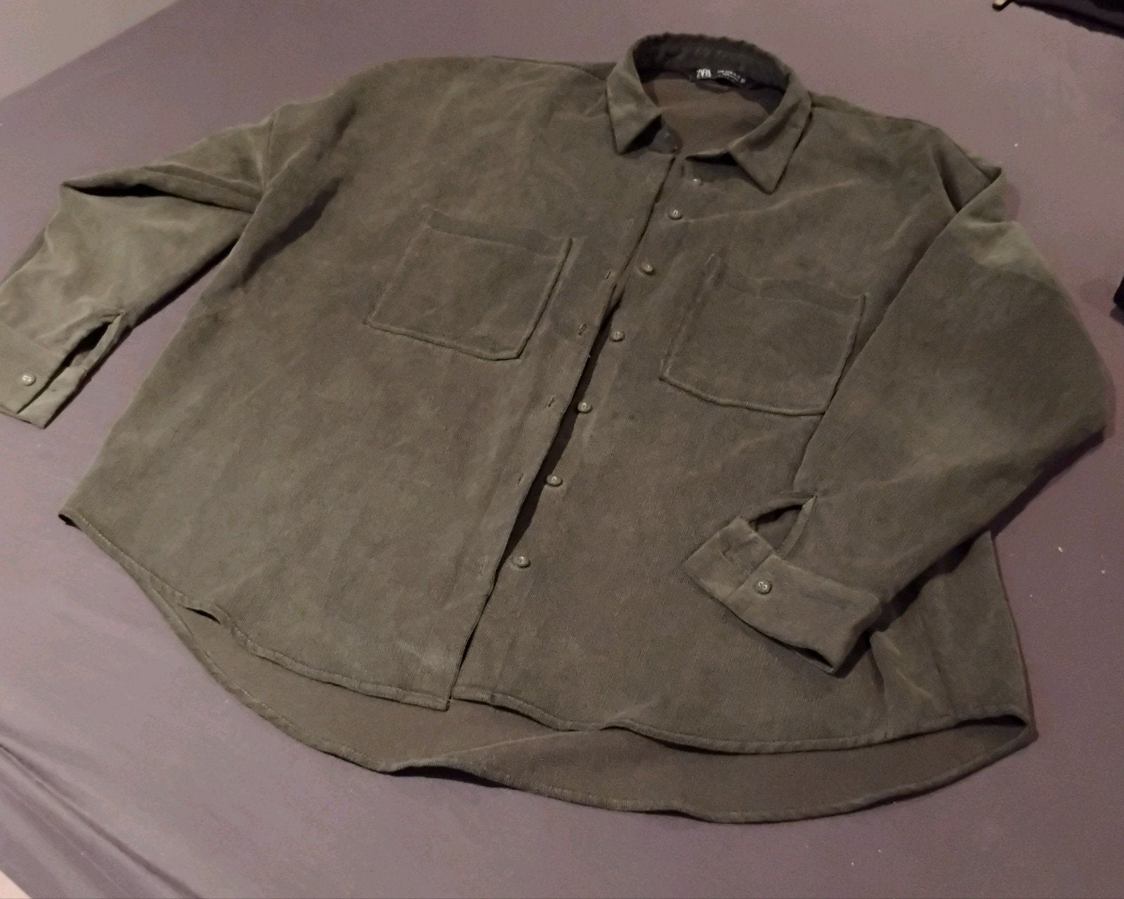Zara Groen Corduroy Overhemd - Maat L, Zara, Ophalen of Verzenden, Zo goed als nieuw, Halswijdte 41/42 (L)